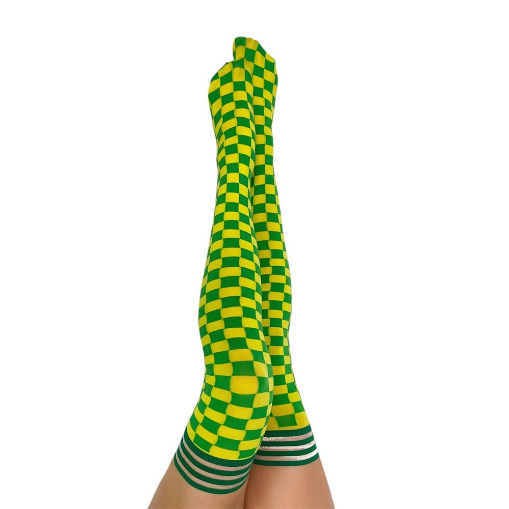 Ducks Spirit, Green, Knee, Accessories, Women, Kix'ies, Checkboard pattern, Sock, Size C, 951011